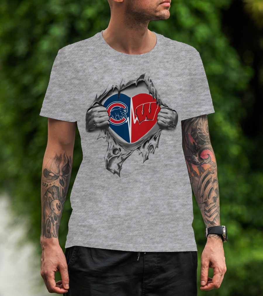 Cubs Badgers Heart Chicago C Wisconsin W Split T-Shirt