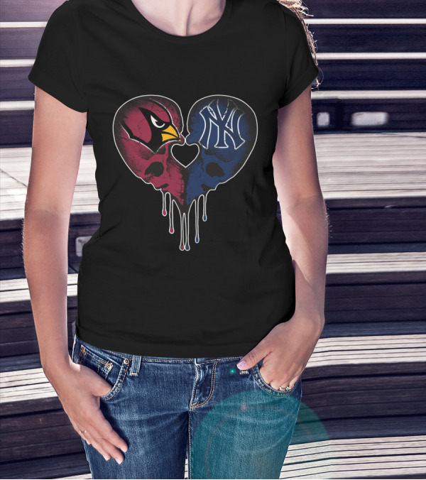 Cardinals Yankees Heart-Shaped Skull Fusion T-Shirt