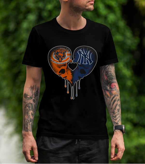 Bears Yankees Skull Heart T-Shirt