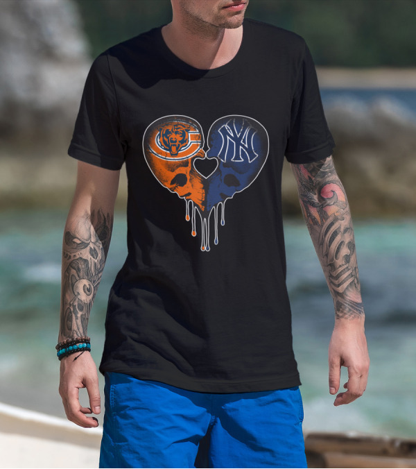 Bears Yankees Skull Heart T-Shirt