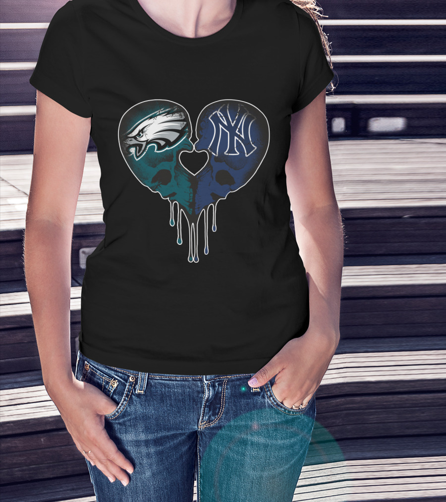 Eagles Yankees Skull Love Heart Drip T-Shirt