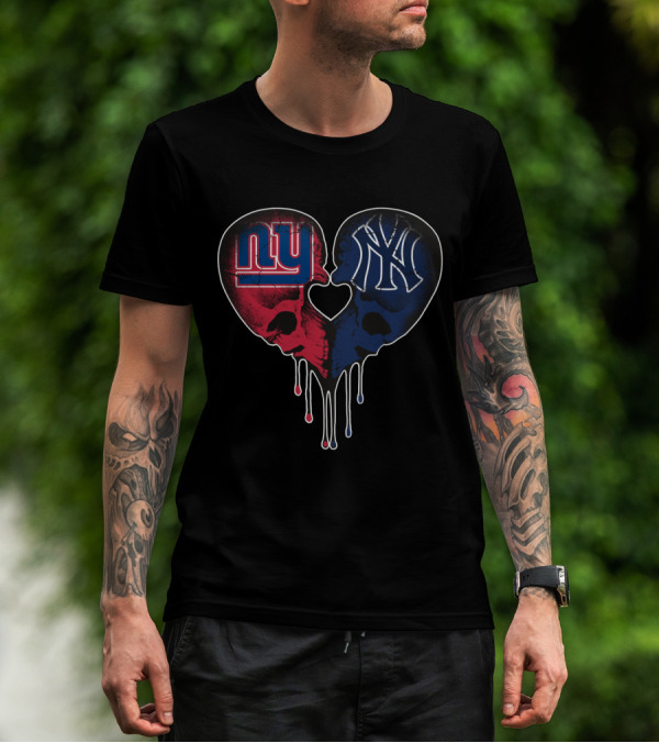 Giants Yankees Skull Love Heart Drip T-Shirt