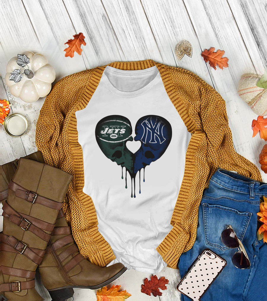 Jets Yankees Skull Heart Logo Fusion T-Shirt