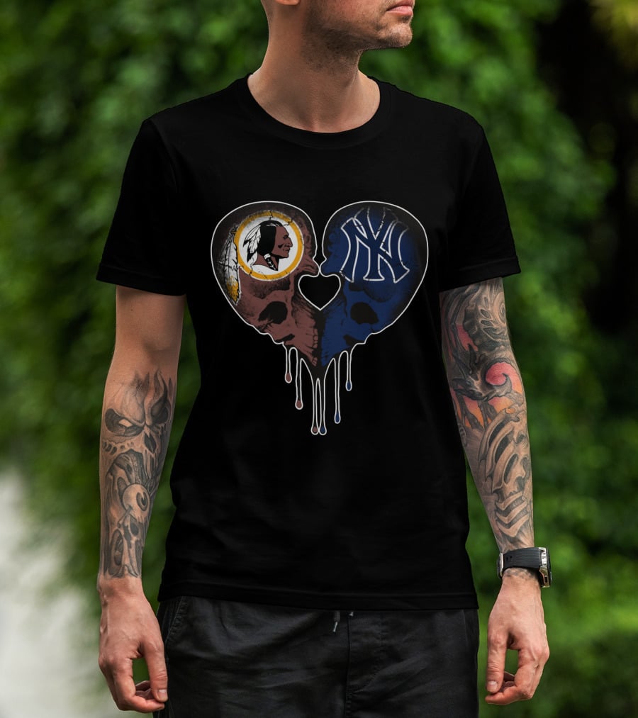 Redskins Yankees Skull Heart Dripping Elements T-Shirt