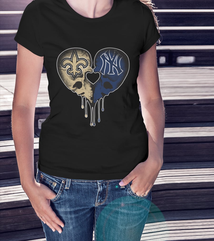 Saints Yankees Skull Heart Love T-Shirt