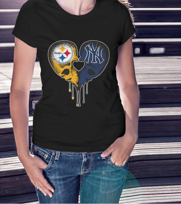 Steelers Yankees Skull Heart Fusion Love T-Shirt