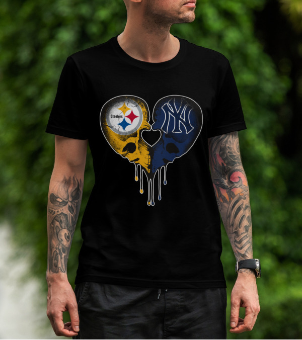 Steelers Yankees Skull Heart Fusion Love T-Shirt