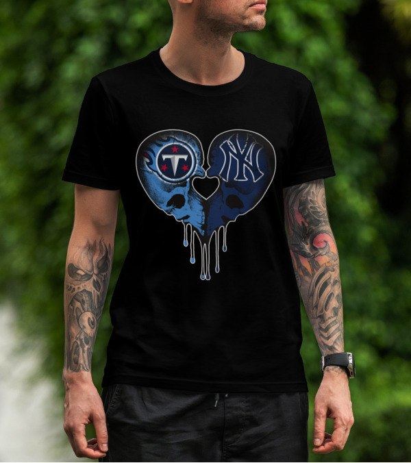 Titans Yankees Skull Heart Drip T-Shirt