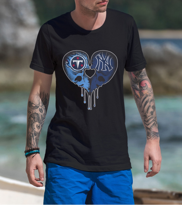 Titans Yankees Skull Heart Drip T-Shirt