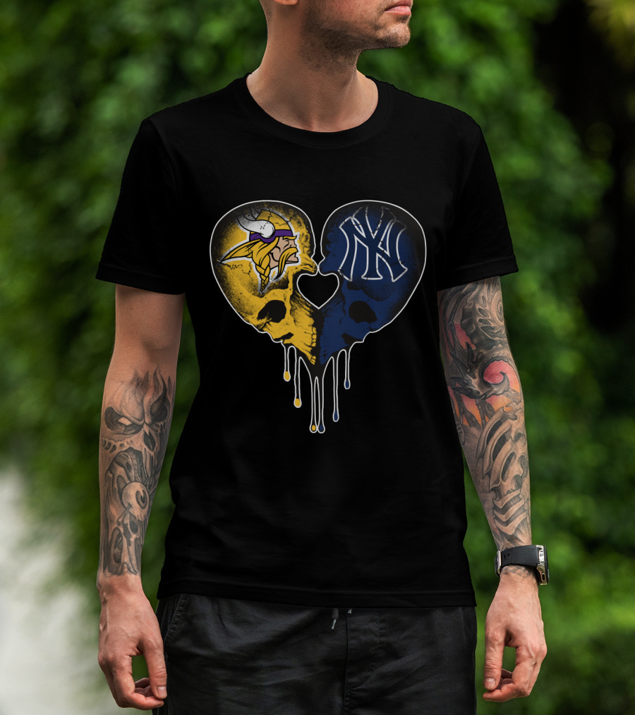 Vikings Yankees Skull Heart Love T-Shirt