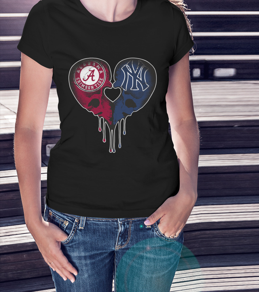 Alabama Crimson Tide Yankees Skull Heart T-Shirt