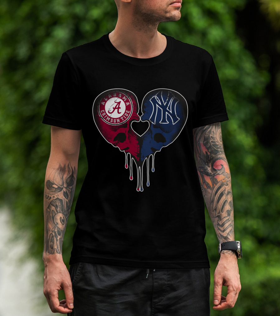 Alabama Crimson Tide Yankees Skull Heart T-Shirt