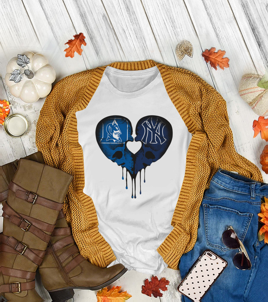 Duke Yankees Skull Heart Dripping Blue T-Shirt