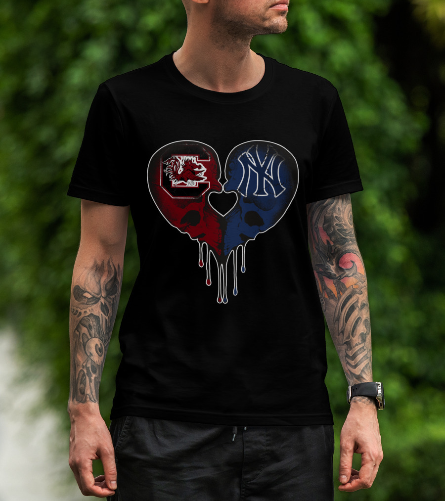 Gamecocks Yankees Skull Heart Fusion T-Shirt