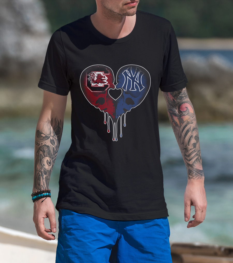 Gamecocks Yankees Skull Heart Fusion T-Shirt