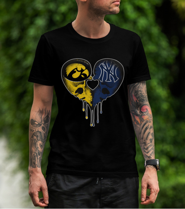 Hawkeyes Yankees Skull Heart Fusion T-Shirt
