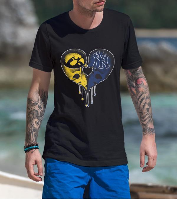Hawkeyes Yankees Skull Heart Fusion T-Shirt