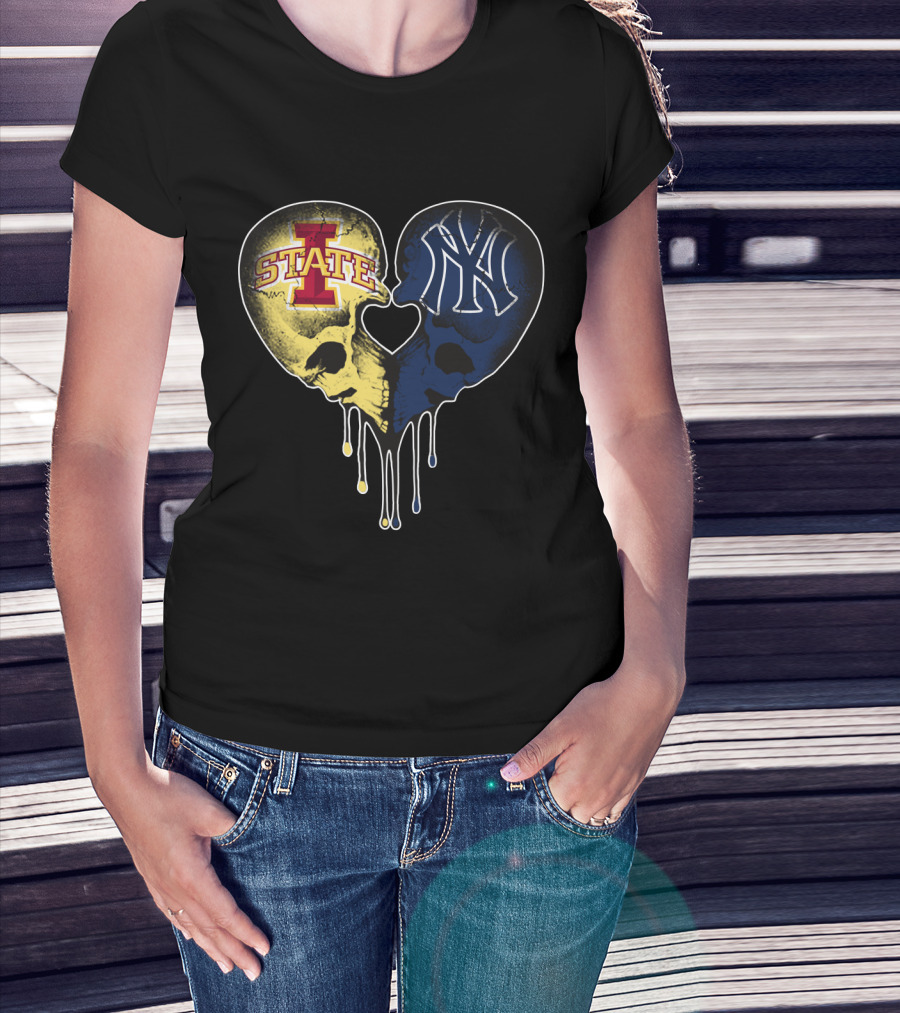 Yankees Iowa State Split Skull Heart Love T-Shirt