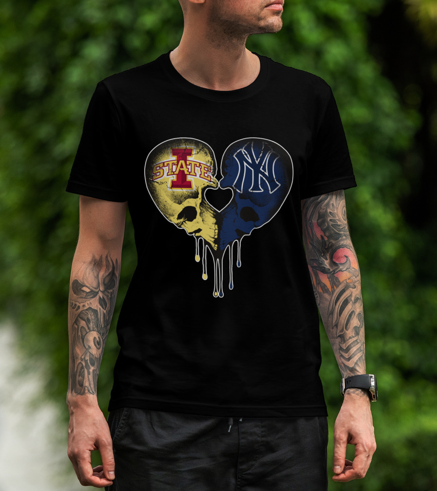 Yankees Iowa State Split Skull Heart Love T-Shirt