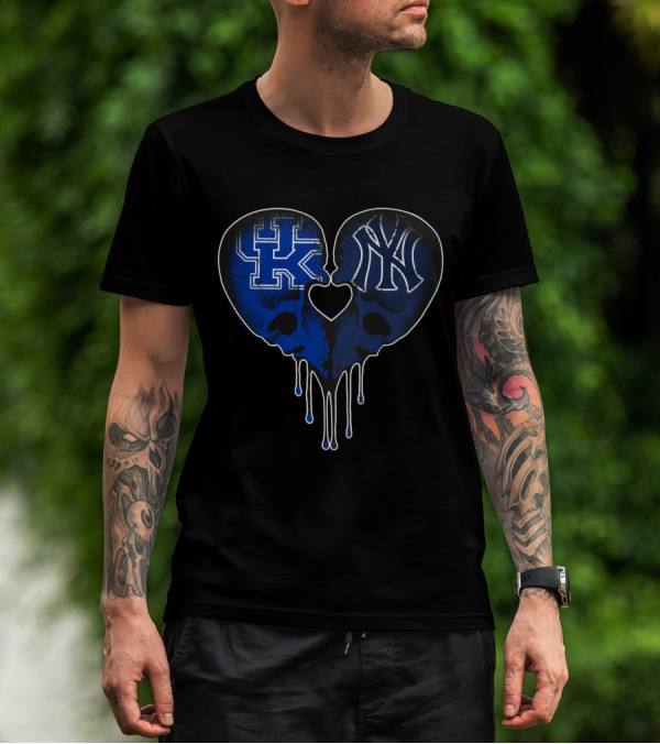 Kentucky Wildcats Yankees Skull Heart Fusion T-Shirt