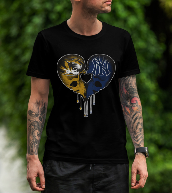 Yankees Missouri Tigers Skull Heart Fan T-Shirt