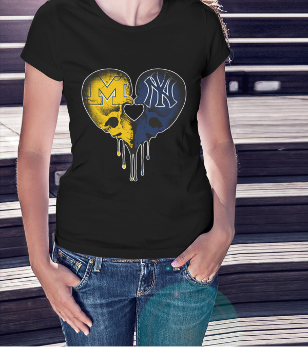 Michigan Yankees Skull Heart Love T-Shirt
