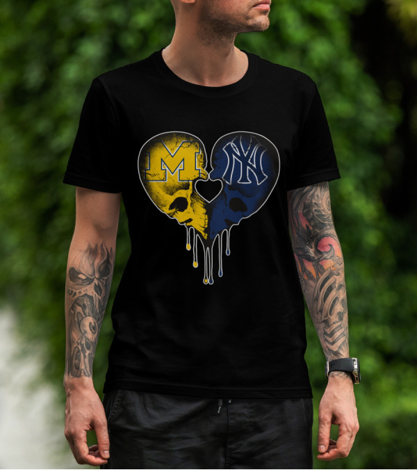 Michigan Yankees Skull Heart Love T-Shirt