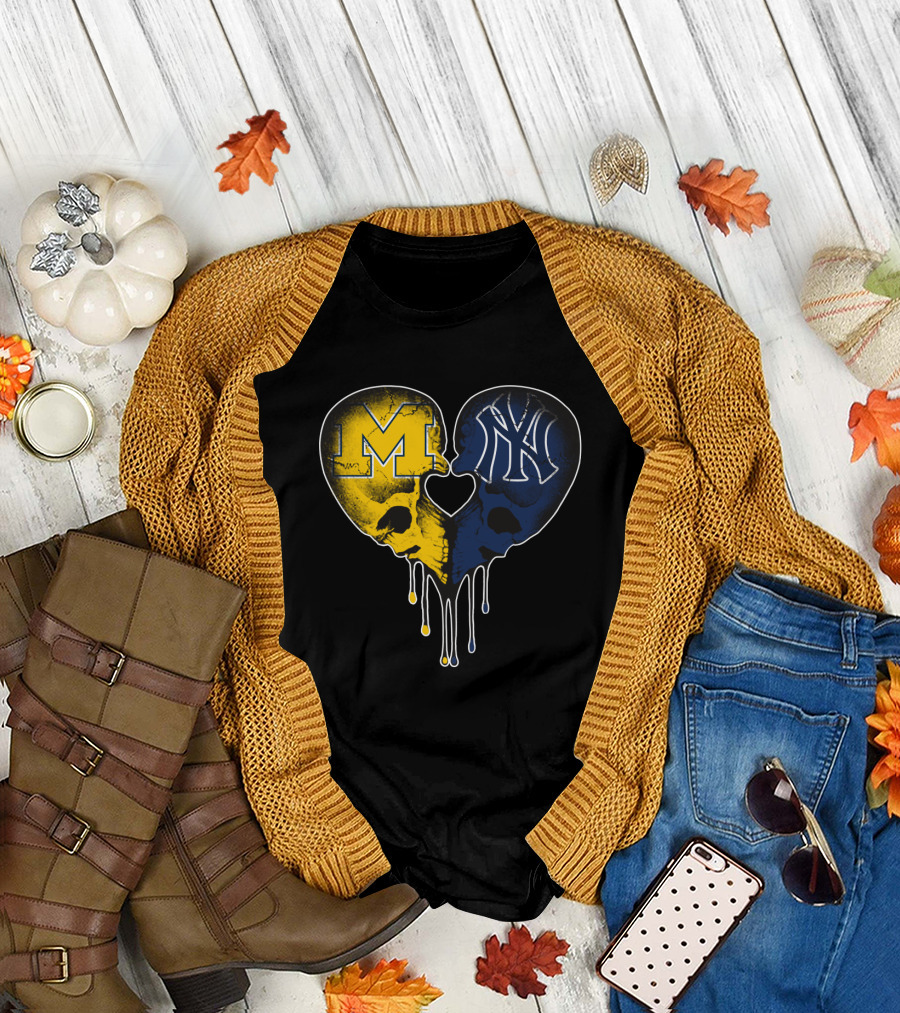 Michigan Yankees Skull Heart Love T-Shirt