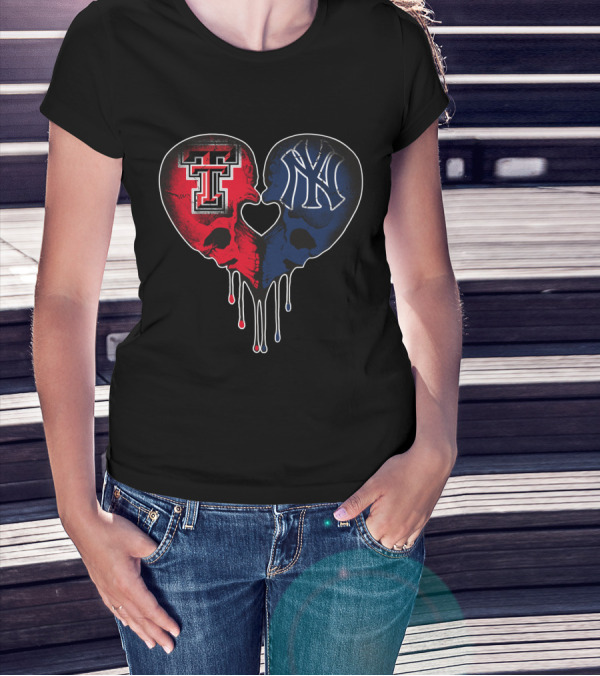 Texas Tech And Yankees Dripping Skull Heart Love T-Shirt