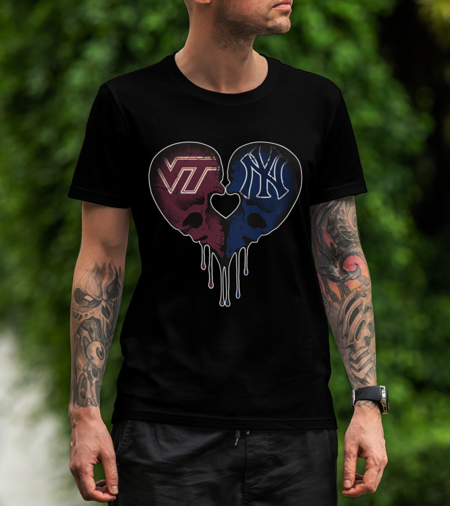 Yankees Virginia Tech VT NY Skull Heart T-Shirt