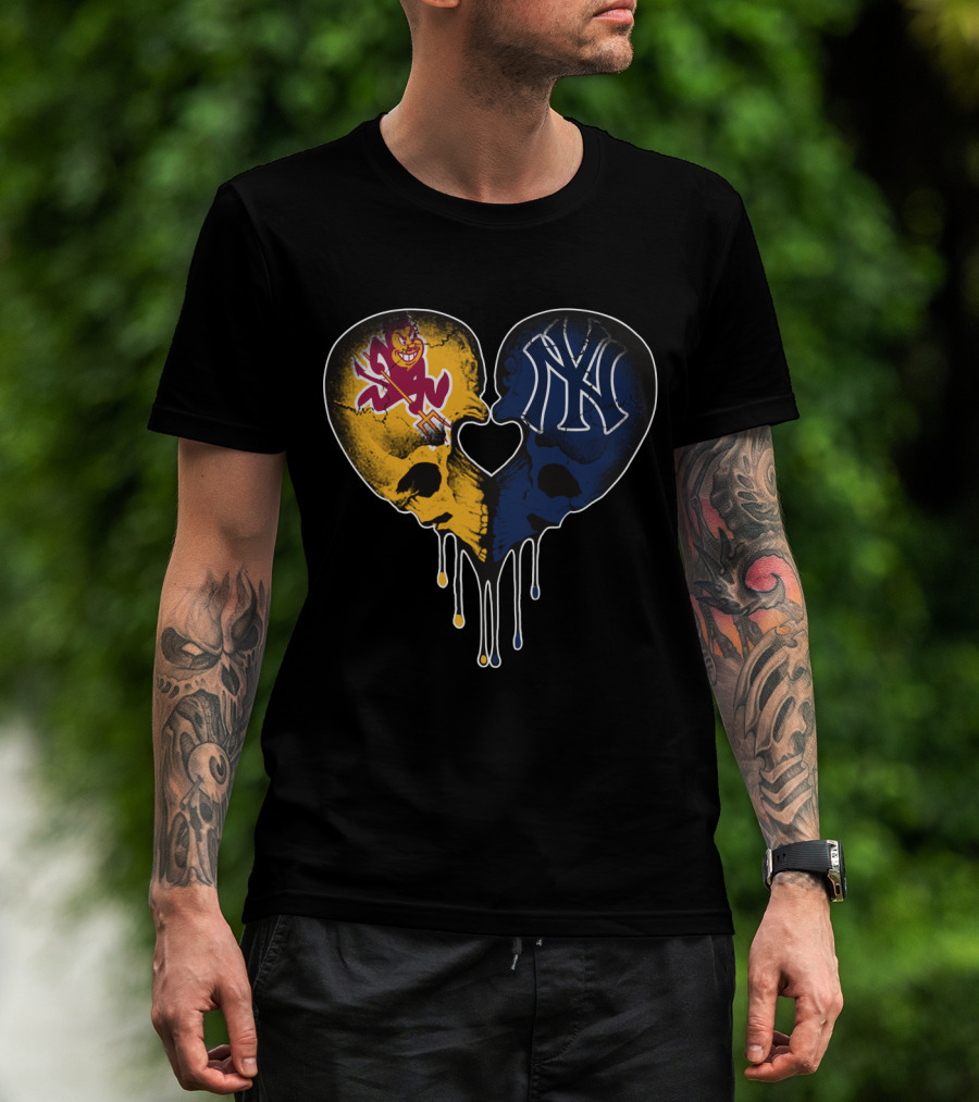 ASU Sun Devils Yankees Dripping Skull Heart T-Shirt