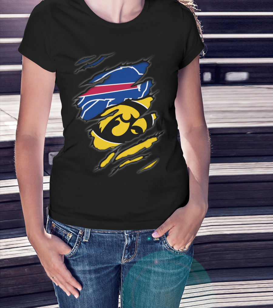 Buffalo Bills And Iowa Hawkeyes Ripped T-Shirt