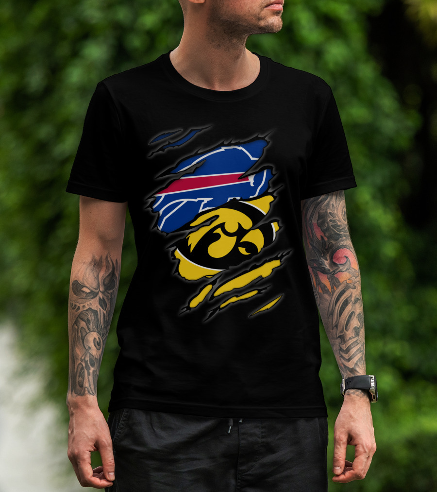Buffalo Bills And Iowa Hawkeyes Ripped T-Shirt