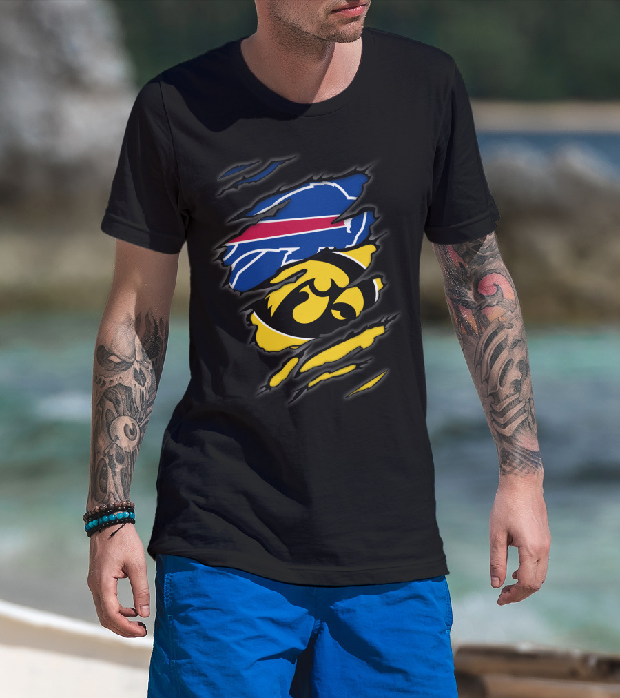 Buffalo Bills And Iowa Hawkeyes Ripped T-Shirt