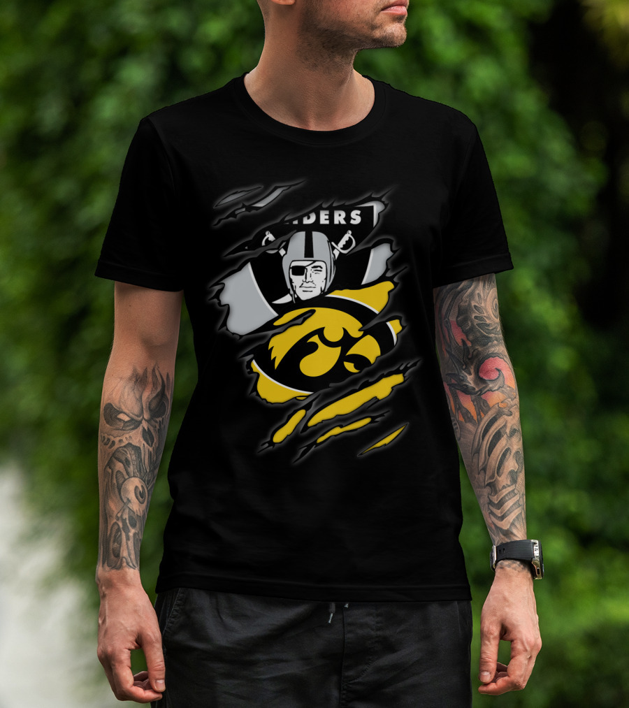 Raiders Iowa Hawkeyes Torn Claw Football Crossover T-Shirt