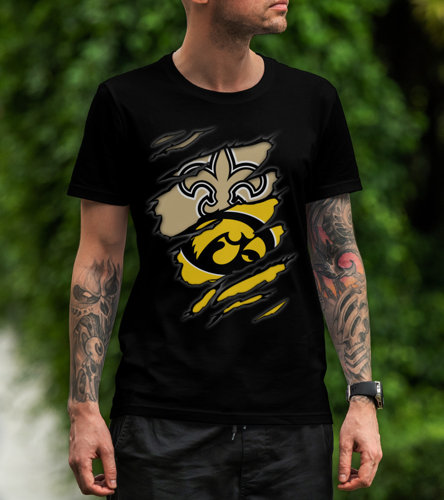 New Orleans Saints Iowa Hawkeyes Logo Mashup T-Shirt