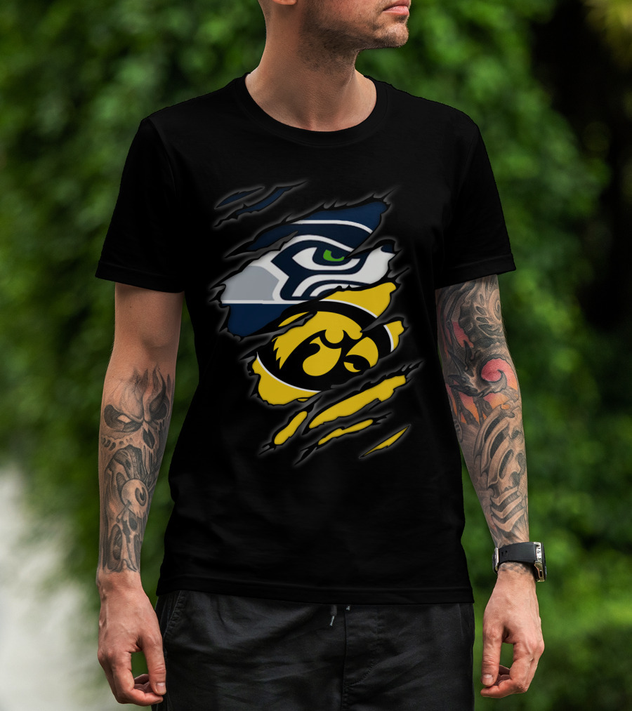Seahawks Iowa Hawkeyes Logos Fusion T-Shirt