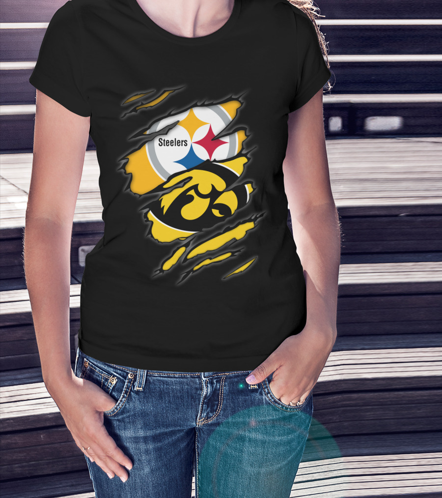 Steelers Iowa Hawkeyes Torn Symbol Fusion T-Shirt