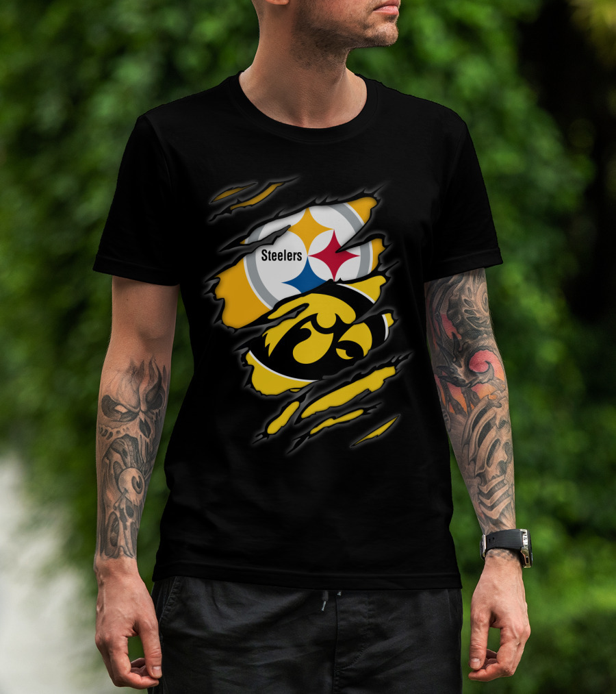 Steelers Iowa Hawkeyes Torn Symbol Fusion T-Shirt