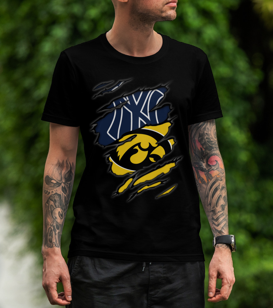 Yankees And Iowa Hawkeyes Combined Logos T-Shirt