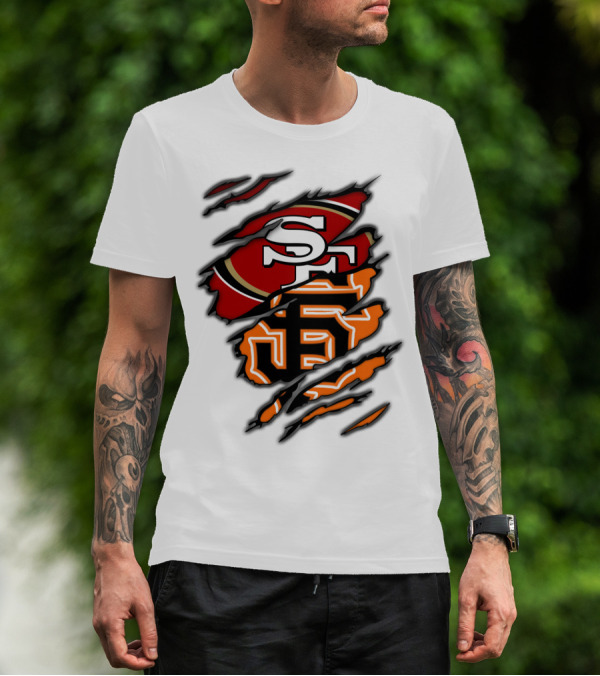 49Ers SF Giants Logos Rip T-Shirt