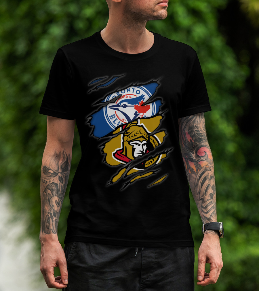 Toronto Blue Jays And Ottawa Senators Logos Torn T-Shirt