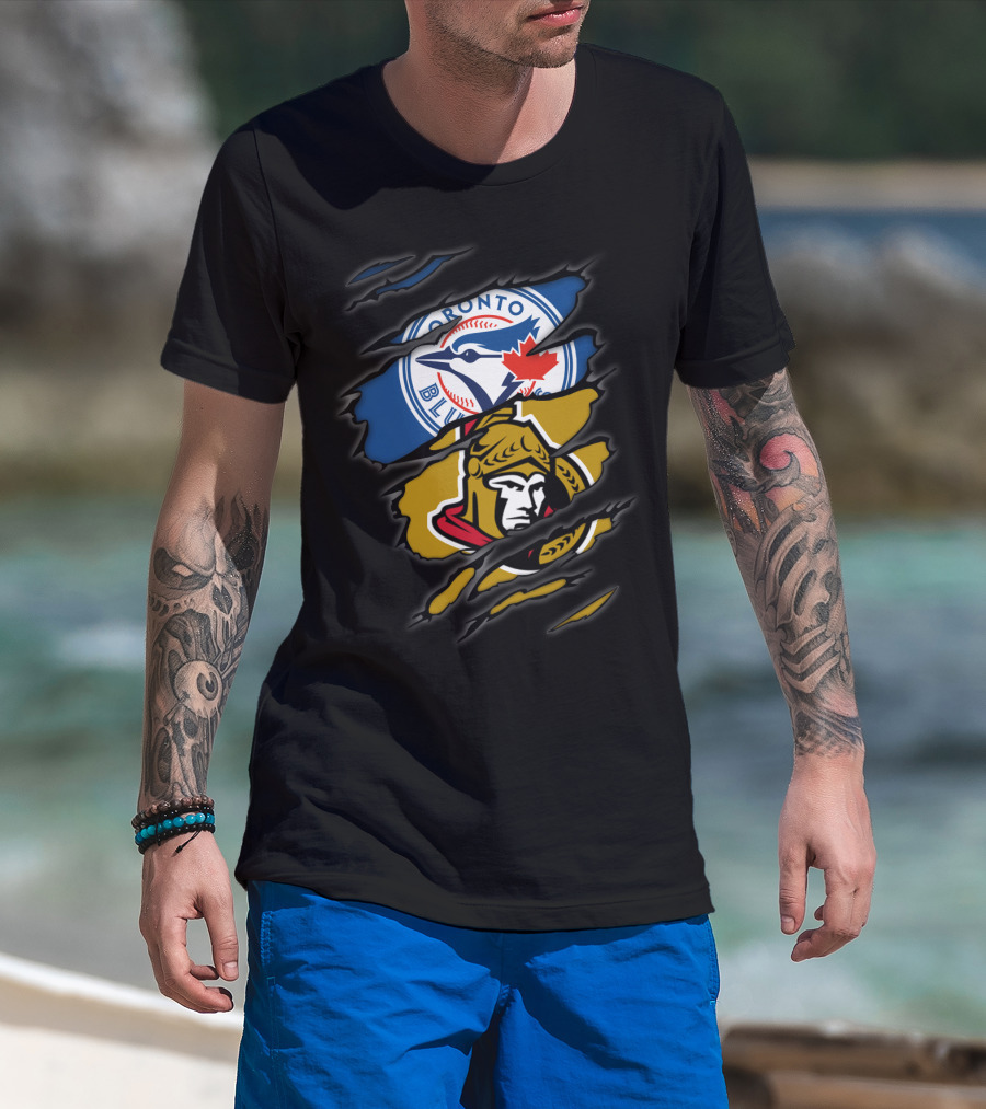 Toronto Blue Jays And Ottawa Senators Logos Torn T-Shirt