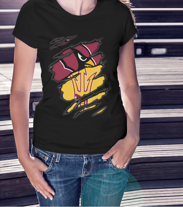 Cardinals Arizona State Sun Devils Ripped Claw Marks Logo Combination T-Shirt