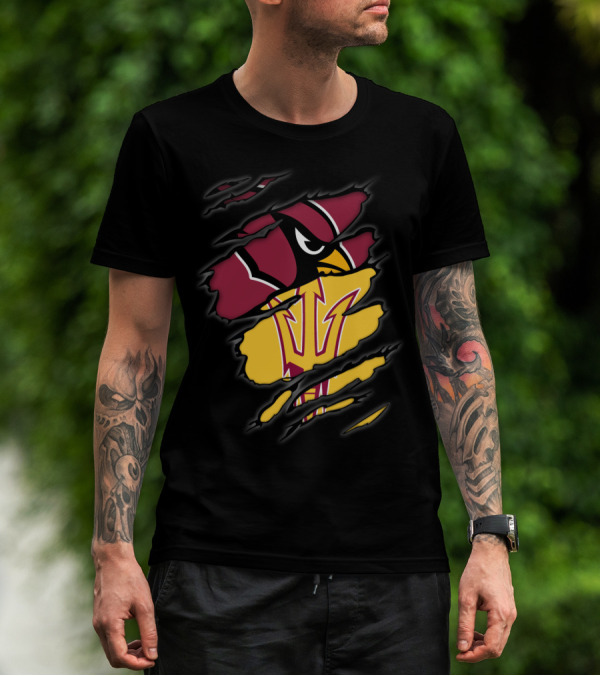 Cardinals Arizona State Sun Devils Ripped Claw Marks Logo Combination T-Shirt