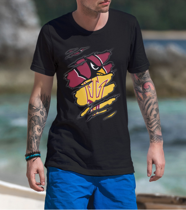 Cardinals Arizona State Sun Devils Ripped Claw Marks Logo Combination T-Shirt