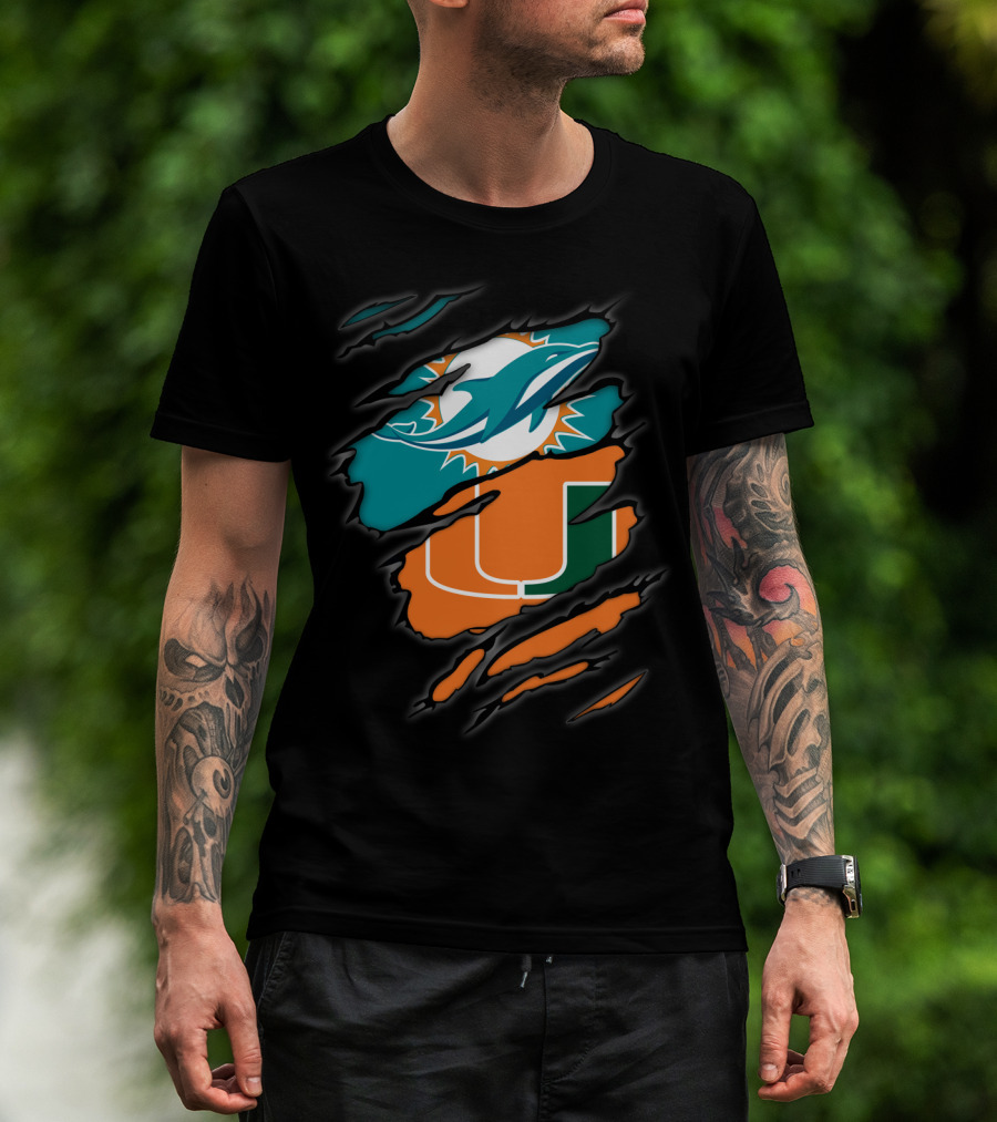 Miami Dolphins Miami Hurricanes Logo Fusion T-Shirt