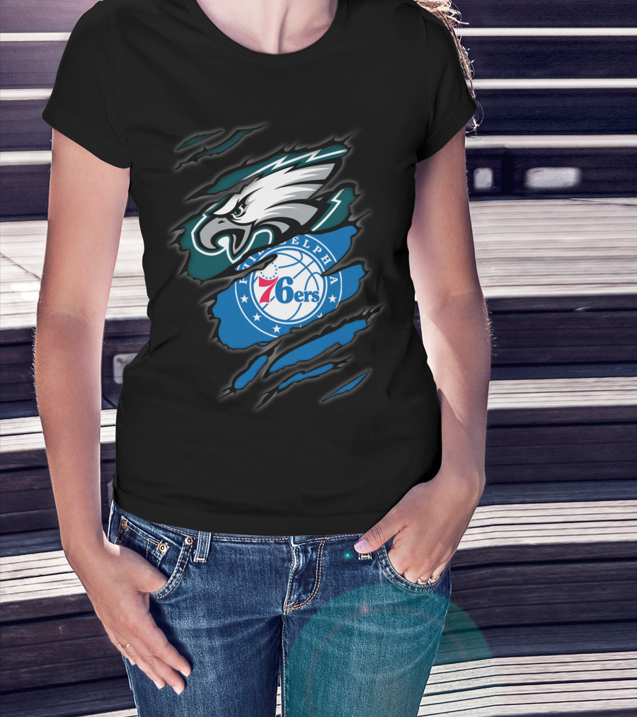Philadelphia Eagles 76ers Torn Fusion T-Shirt