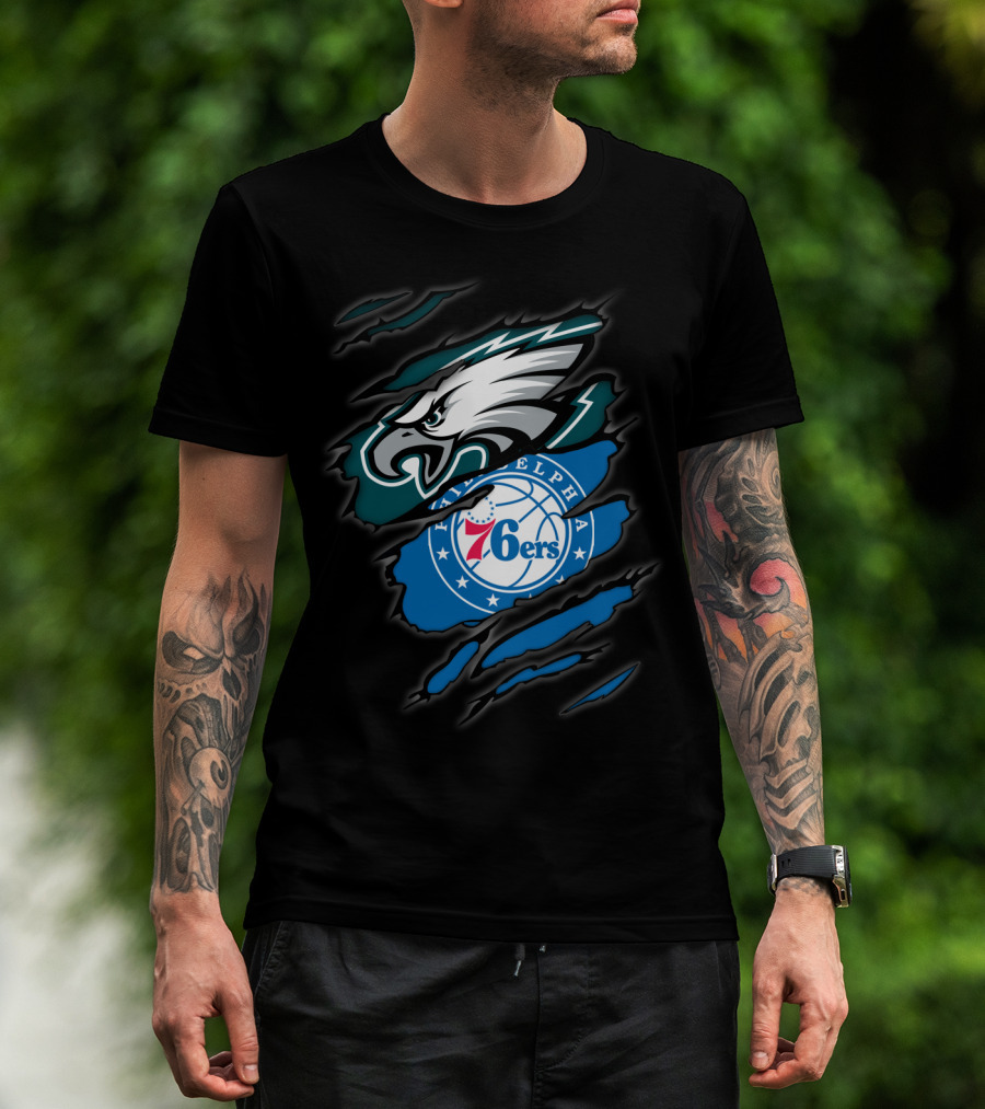 Philadelphia Eagles 76ers Torn Fusion T-Shirt