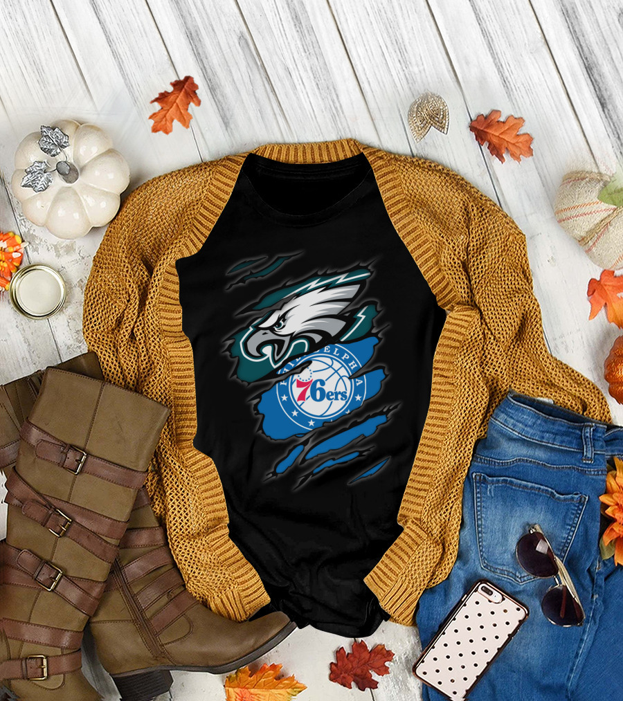 Philadelphia Eagles 76ers Torn Fusion T-Shirt